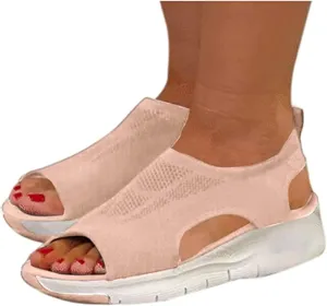 Women's Wedge Sandals Orthopedic Open Toe Leather Sandals Non-Slip Lightweight Large Size Comfortable Fish Mouth Sandals Fashion Summer Shoes,Pink,US8/EU40