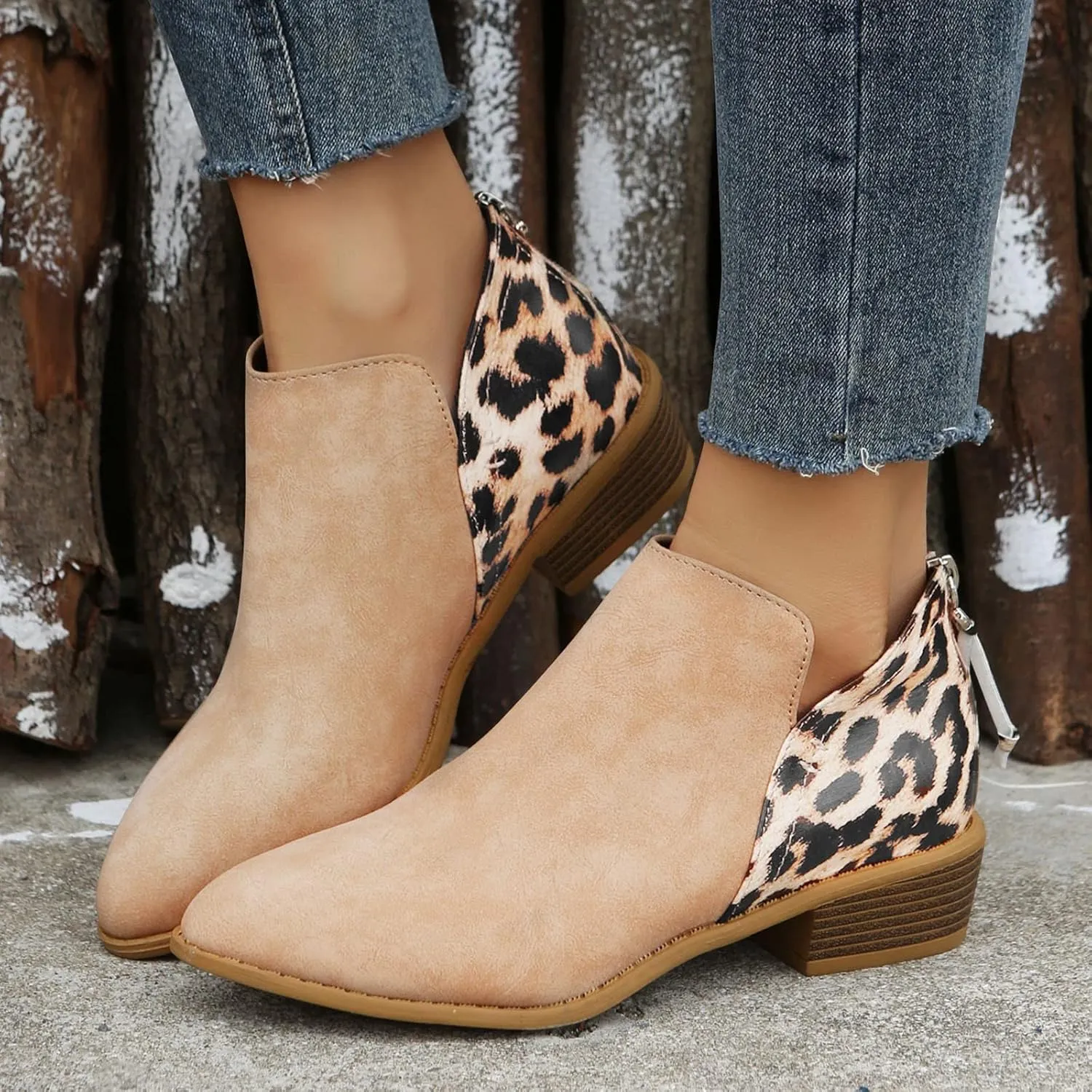 Womens Winter Boots Ankle Womens Booties Black Brown Boots for Women Pointed Toe Bootie for Women Comfy Soft Cover Heel Pointed Toe Mid Heel Slip On